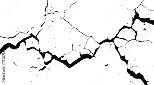 Cracks on the concrete wall. Cracks isolated on white background. Texture for overlay.  Wall Background. For designers to apply texture cracks to objects.