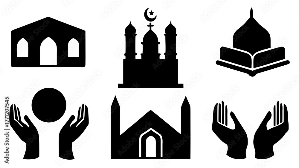 Obraz premium Islamic symbols and mosque designs in black and white for religious concepts