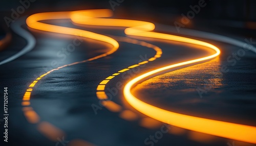 Glowing, wavy lines on dark surface, blurred motion effect
