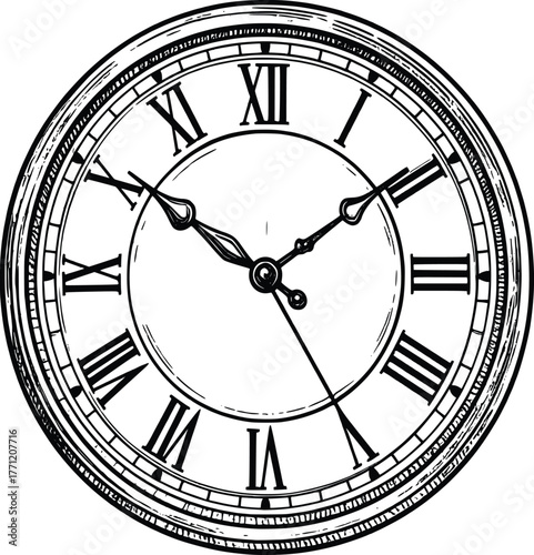 Vintage Clock Illustration with Roman Numerals