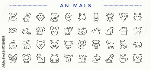 Animals line icon set. Thin icons set. Animal icon collection. Contain linear symbols pets, puppy, dog, animal, domestic and more.