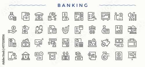 Set of Banking line icon. Included count, accounting, audit, management, finance and more. Minimal icons collection. Income icon. Pixel perfect. Vector illustration.