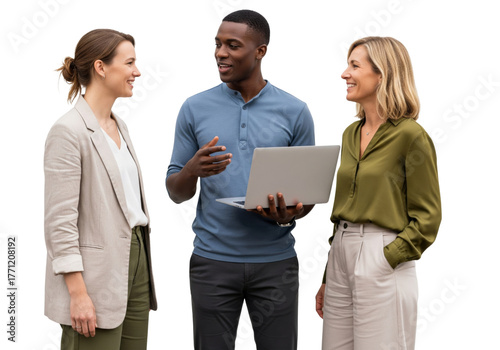 Business team working together with laptop isolated on white