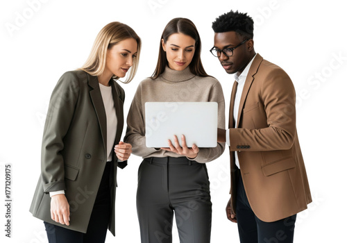 Business team working together with laptop isolated on white
