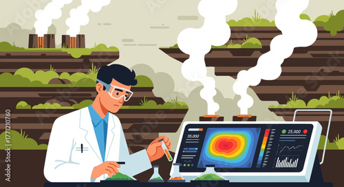 Scientist exploring new sustainable energy and industrial impact on the ecology