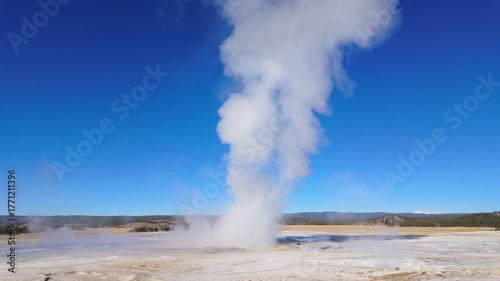 Steam Column at Fountain Geyser in Yellowstone pan down