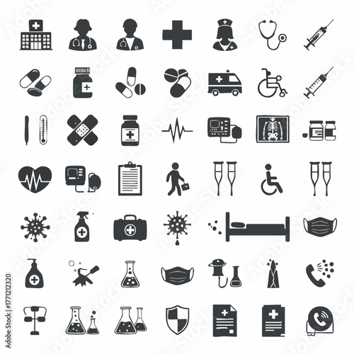 Medical Icons Healthcare and Medicine Symbol Set.