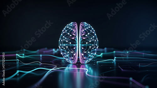Futuristic neon brain technology concept abstract digital art glowing network