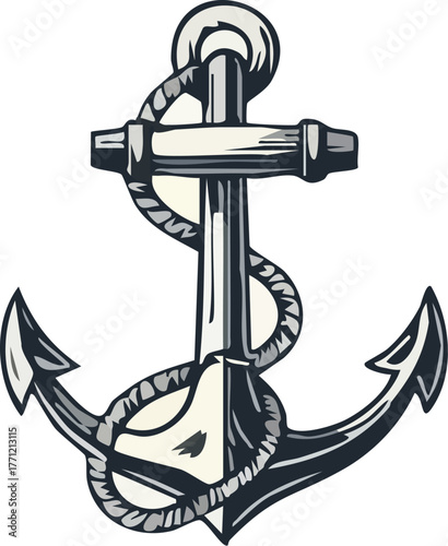 Nautical Anchor with Rope Illustration.