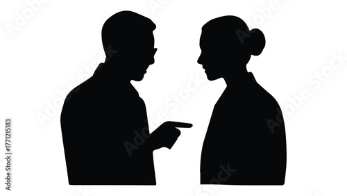 Dramatic business silhouettes in disagreement over strategy decision