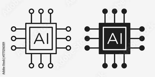 Minimal gray virtual intelligence icon for modern, digital, and tech innovation designs.