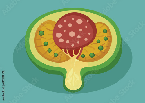 A cartoon mushroom with salami