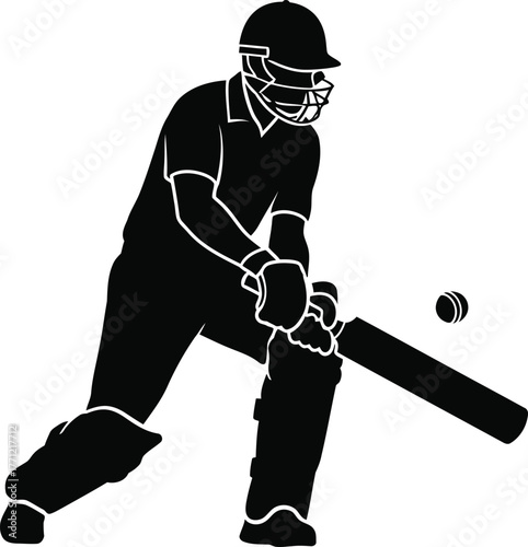Silhouette of a cricket batsman hitting a ball
