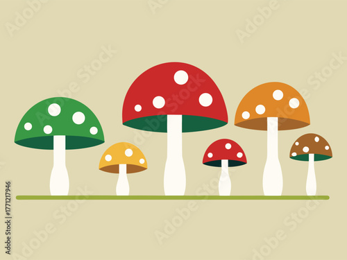 Group of colorful mushrooms vector