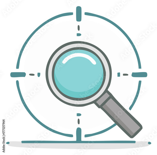 Magnifying glass with a target symbol, research, inspection and exploration concept.