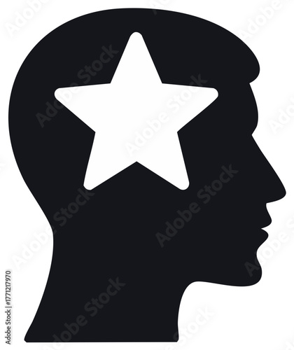 Head silhouette icon, with a star inside the head, concept of brilliant idea, outstanding idea