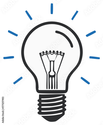 Light Bulb Icon with Blue Rays Signifying Ideas and Innovation
