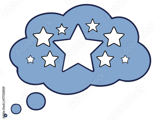 Blue thought bubble filled with white stars representing dreams and aspirations
