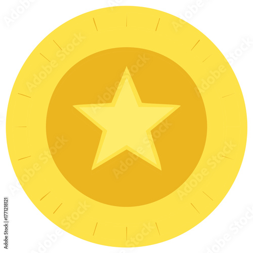 Simple flat design gold coin with a star emblem for an award prize or currency