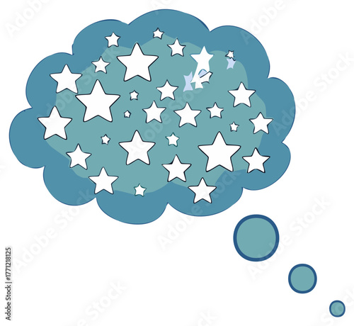 Cartoon Thought Cloud with Stars, Dream, Concept, Fantasy, Doodle Design