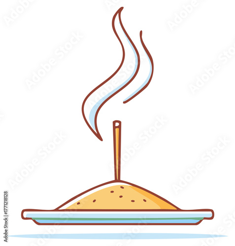 Cute cartoon illustration of a smoking incense stick for aromatherapy and meditation