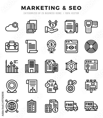 Marketing & SEO icons Pack. Lineal icons set. Marketing & SEO collection set.