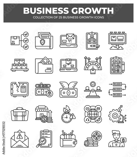 Collection of 25 Business Growth Icons: Boost Your Business with Strategic Planning and Marketing