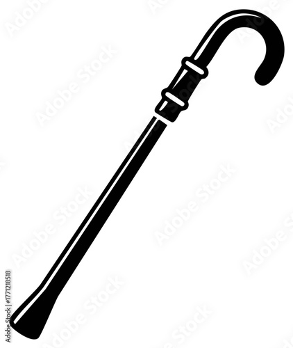 Classic black curved handle walking cane with decorative rings