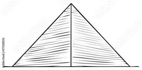 Simple black and white hand drawn sketch of an Egyptian pyramid with hatched shading