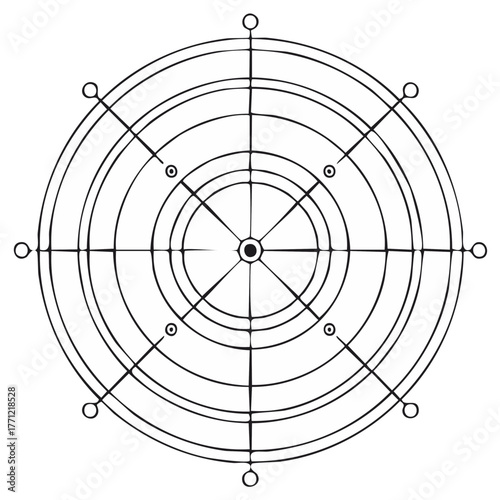 Ancient esoteric compass rose, celestial star map, or magic spell circle illustration