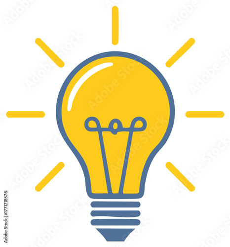 Yellow Lightbulb with Rays Symbolizing Idea Generation and Innovation