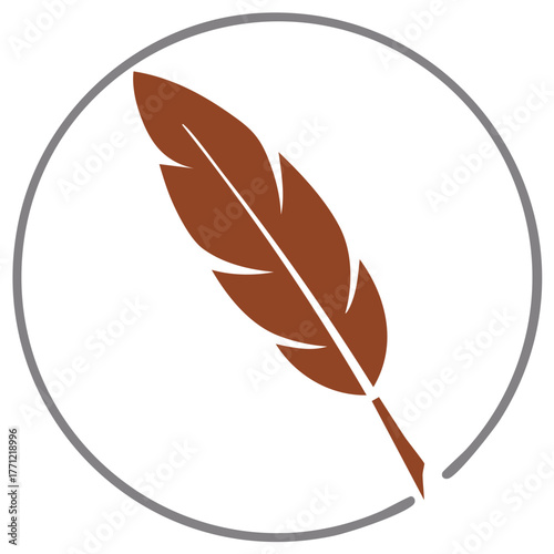 Brown Quill Feather Pen in Grey Circle Creative Writing Icon