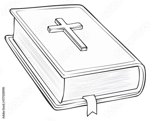 Illustration of a religious book with a cross emblem and bookmark
