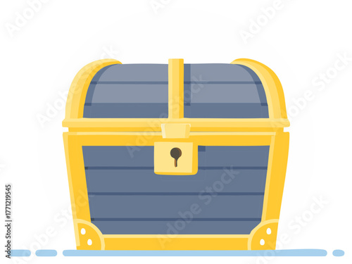 Bright golden wooden treasure chest with a keyhole lock cartoon vector graphic for wealth and discovery