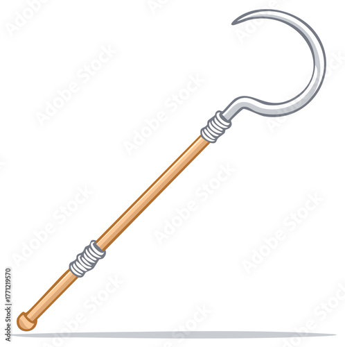 Shepherd's Crook with Wooden Shaft Illustration Isolated on White Background