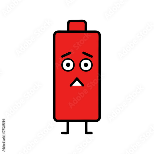 Sad battery cartoon on transparent background