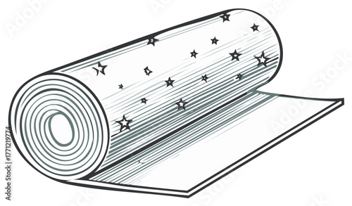 Rolled Wallpaper with Stars Design in Hand-Drawn Style Graphic Illustration