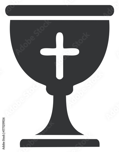 Religious chalice with Christian cross symbol for communion and sacred ceremonies