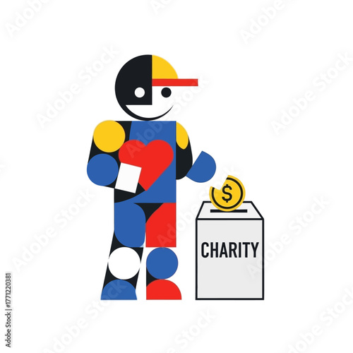Geometric figure donates to charity box illustration