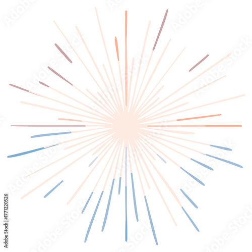 Abstract starburst burst of pastel colored lines radiating from a soft glowing center