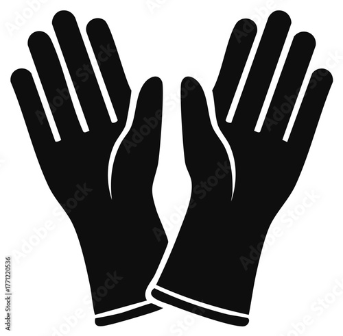 Silhouetted pair of gloves in black, illustrative of hand protection