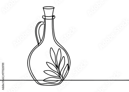 Glass bottle of green olive oil and vinegar illustration