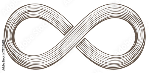 Infinity symbol illustration, minimalist design in engraved style.