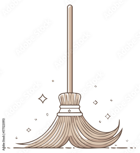 Vector illustration of a sparkling clean broom for housework and tidiness concept
