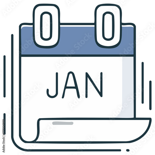 January Calendar Illustration, Isolated on White. Modern Cartoon Style Graphic
