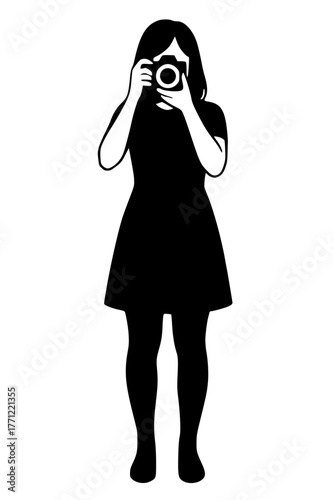 Photographer Taking a Photo, Black Silhouette of a Woman with Camera