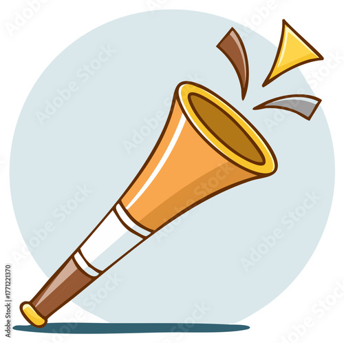 Cartoon Vuvuzela with Confetti for Celebration or Sports Events