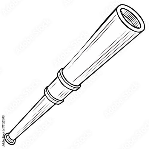 Line art illustration of a handheld telescope spyglass for viewing distant objects, old-fashioned nautical tool