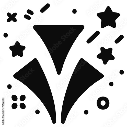 Festive celebration with confetti and stars bursting with joy and happiness symbol icon