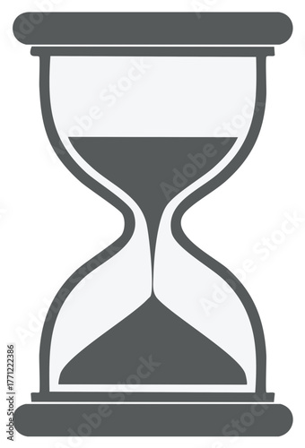 Simple gray hourglass icon with flowing sand representing time passing and countdown